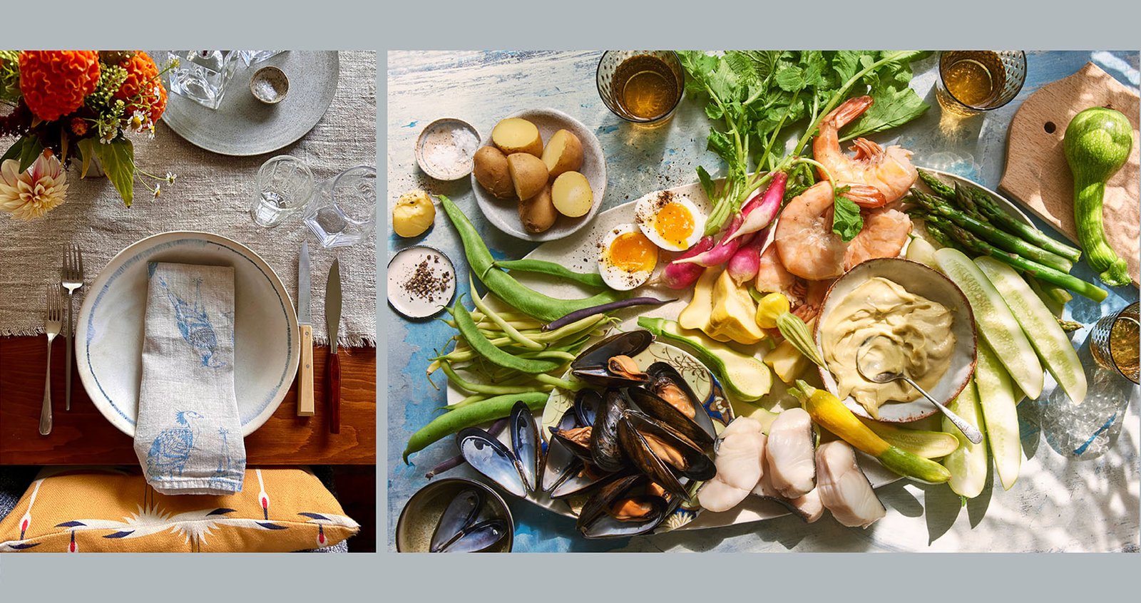 A coursed seasonal dinner served outdoors at Catbird Cottage